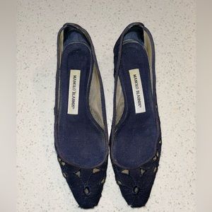 Manolo Blahnik Leela eyelet ballerina flat, navy size 36.5/US 5.5 womens